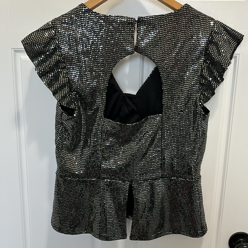 Cache Silver Sequin Top, Size Small - image 8
